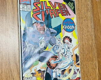 90s Silver Surfer Vol 3 #69 Agosto 1992 Cómic crossover de Infinity War con funda de plástico e inserto de cartón. Cómics de los 90, regalos.