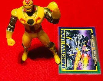 1994 IRON Man yellow armor 90s Original 5” Vintage HTF Action Figure + 1 War Machine Trading Card Only! By Toy biz 90s Gifts.