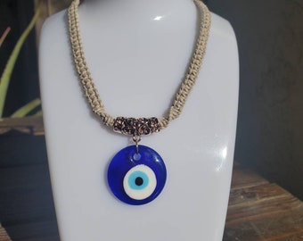 Custom Hemp Necklace | Evil Eye Thick Hemp Necklace | Macrame | Natural Hemp Jewelry