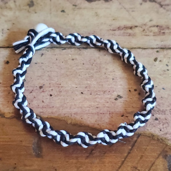 Custom Hemp Bracelet | Simple Black and White Thick Hemp Bracelet | Hippie | Boho | Hemp Anklet