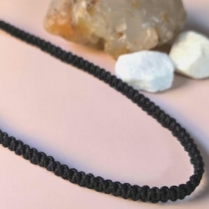 Black Hemp Macrame Necklace: Boho Hippie Handmade Jewelry
