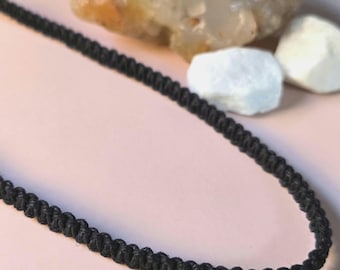 Black Hemp Macrame Necklace: Boho Hippie Handmade Jewelry