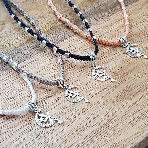 Custom Hemp Necklace | Fairy Moon Charm Thin Hemp Necklace | Pixie Necklace