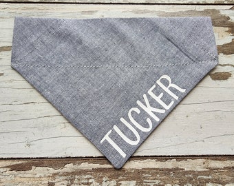 Personalized Chambray Dog Bandana, over the collar, slide on, cat bandana, dog scarf