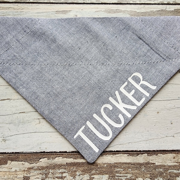 Personalized Chambray Dog Bandana, over the collar, slide on, cat bandana, dog scarf