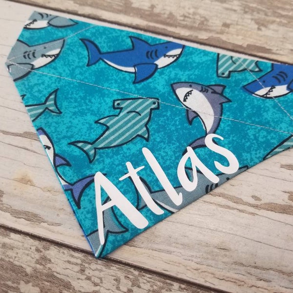 Personalized Shark Ocean Dog Bandana, over the collar, slide on, cat bandana, dog scarf,  neckerchief