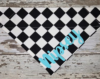 Personalized Black & White Checkered Dog Bandana: Over-the-Collar Cat Scarf