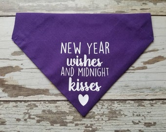 New Year Wishes and Kisses Dog Bandana, Slides on over the collar bandana, Cat bandana