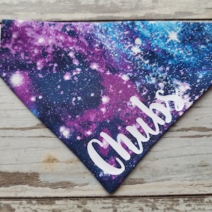 Personalized Galaxy Sparkle bandana, Slide On, Over the Collar, Space, dog scarf, cat bandana