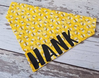 Personalized Bumblebee Dog Bandana, slides on over the collar, cat bandana, dog scarf