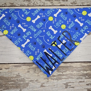 Personalized Blue Dog Bandana: Playful Bone Print, Over-the-Collar