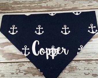 Personalized Dog Bandana, Cat Bandana, Navy blue , anchors, over the collar, boy dog, girl dog, custom bandana, dog scarf