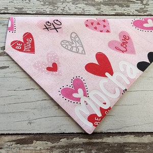 Personalized Be Mine Heart Dog Bandana, cat bandana, slides on over the collar bandana, valentines