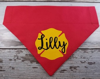 Personalized Firefighter Pet Bandana: Red Over-the-Collar Dog Scarf