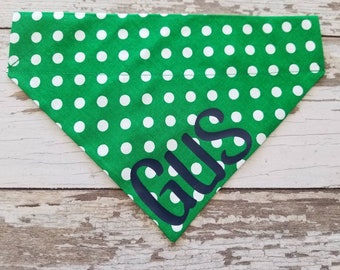 Personalized Green Polka Dot Bandana, Slide On, Over the Collar, cat bandana, dog scarf