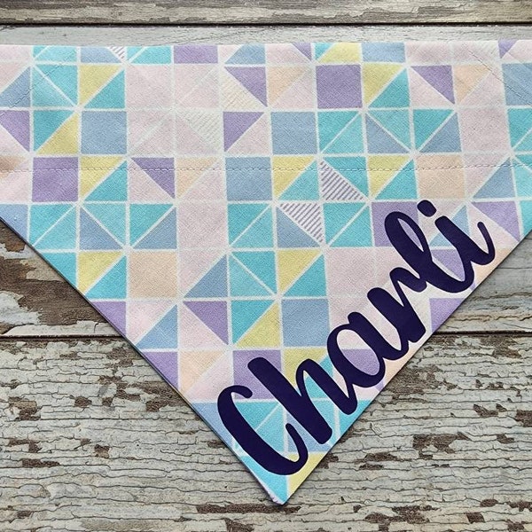 Personalized Easter Pastel Geometric Bandana, slides on over the collar, cat bandana, dog scarf