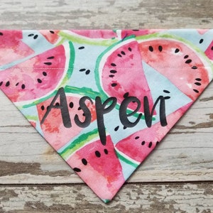 Personalized Watermelon Dog Bandana, over the collar, slide on, cat bandana, dog scarf,  summer bandana
