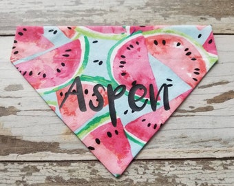 Personalized Watermelon Dog Bandana, over the collar, slide on, cat bandana, dog scarf,  summer bandana