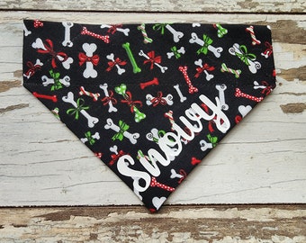 Personalized Christmas Dog Treats Bandana, slides on over the collar, neckerchief, dog scarf