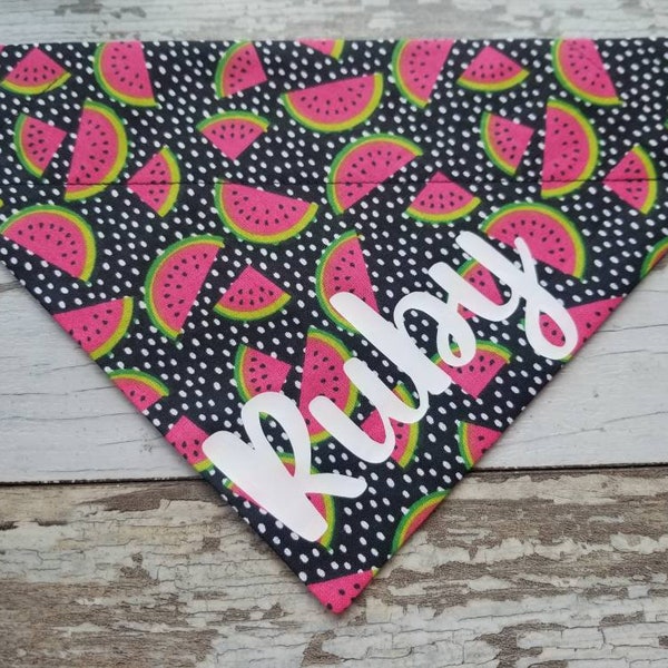 Personalized Watermelon Polka Dot Dog Bandana, Slides on over the collar, cat bandana, dog scarf,  summer bandana