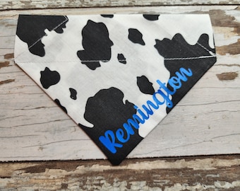 Personalized Cow Print Dog Bandana, animal print , over the collar, cat bandana, dog scarf, slide on