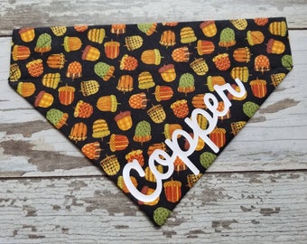 Personalized Fall Acorn Bandana, slides on over the collar, cat bandana, dog scarf, neckerchief, thanksgiving