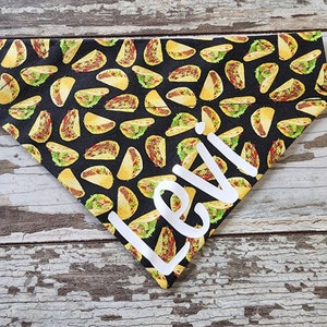 Personalized Mini Tacos Dog Bandana, slides on over the collar, cat bandana, dog scarf, fiesta, Mexican Food