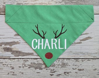 Personalized Reindeer Dog Bandana: Christmas Pet Collar Accessory