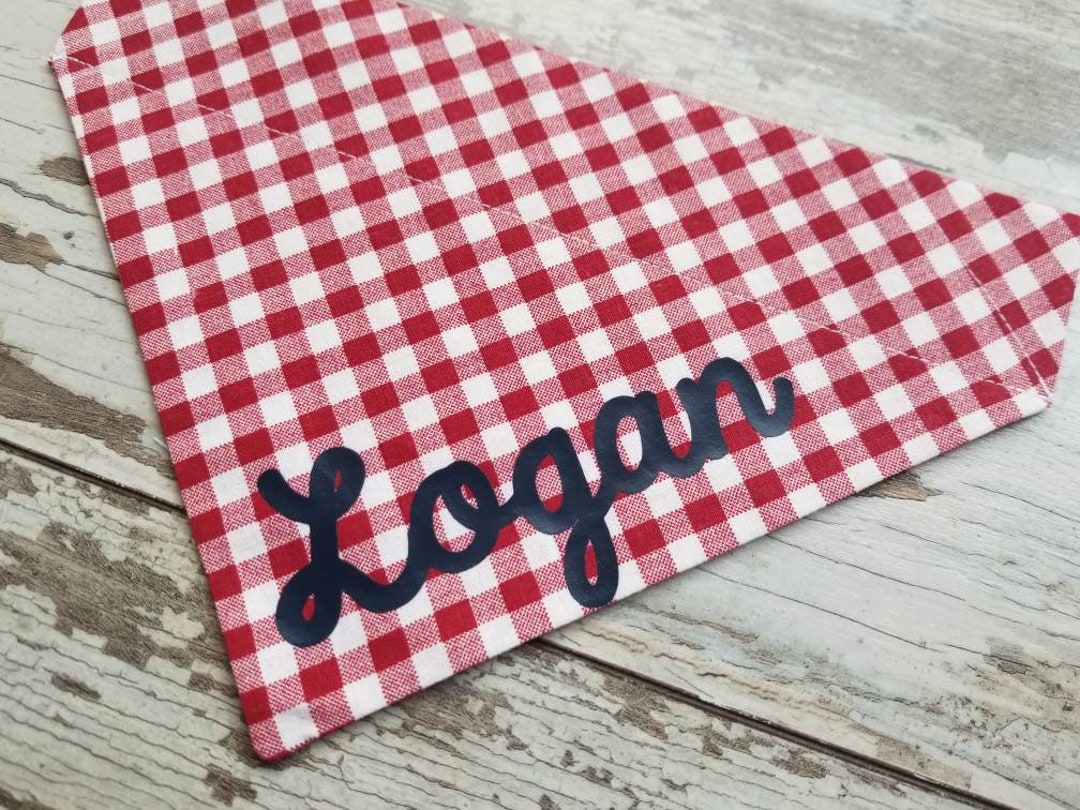 Personalized Red Gingham Dog Bandana Over the Collar Slide Etsy