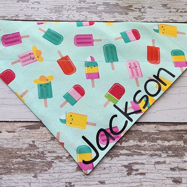 Personalized Popsicle Dog Bandana, slides on over the collar, cat bandana, dog scarf,  summer bandana