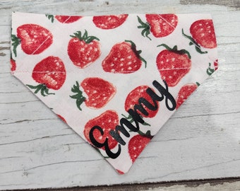 Personalized Strawberry Dog Bandana, Slides on over the collar, cat bandana, dog scarf,  summer bandana