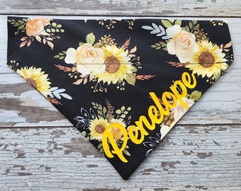 Personalized Fall Floral Bandana, Slides on over the collar, cat bandana, dog scarf, neckerchief, Thanksgiving