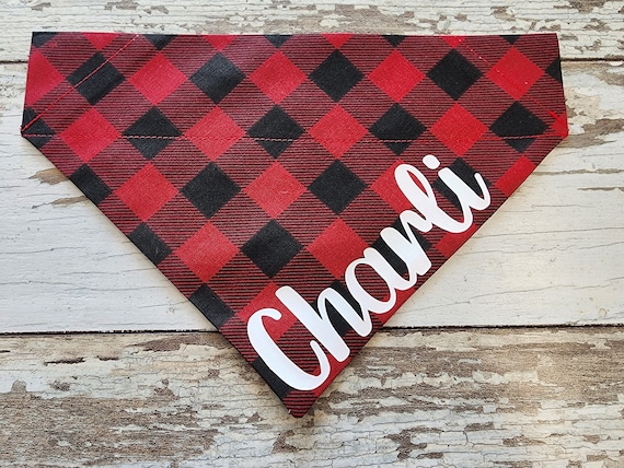 Red Buffalo Check Dog Bandana: Personalized Over-the-Collar Plaid Scarf