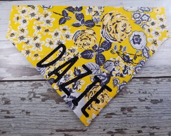 Personalized Dog Bandana Yellow Floral, over the collar, girl dog, custom bandana, dog scarf, cat bandana