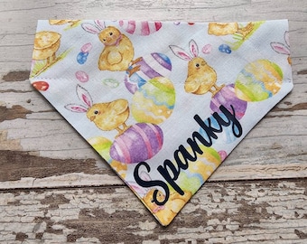 Personalized Easter Chicks & Jellybeans Bandana, slides on over the collar, cat bandana, dog scarf