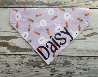 Personalized Bunny & Carrot Easter Bandana, slides on over the collar, cat bandana, dog scarf