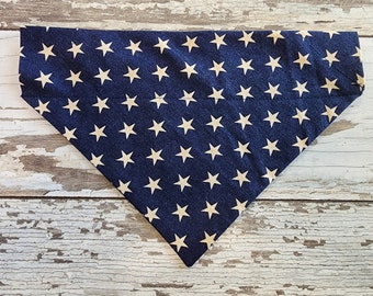 Personalized Navy Star Dog Bandana, over the collar, slide on, Memorial, July 4th, dog scarf, Independence Day, cat bandana