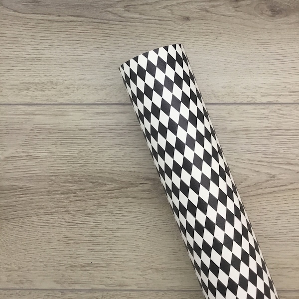 Classic Diamond Black and White Checkers Custom Faux Leather
