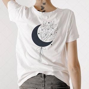 Floral Moon Svg, Mystical Moon SVG, Celestial Moon Svg, Magic Moon Svg, Sakura Bloom Svg, Line Art, Crescent moon Svg, Witchy Svg, Boho Svg
