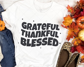 Grateful Thankful Blessed Svg, Fall SVG, Phrases QUOTES, Grateful Thankful Blessed Overlay, Grateful Thankful Blessed Svg Saying, Line Art