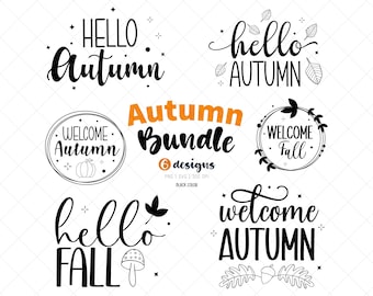 Hello Fall SVG Bundle, Hello Autumn SVG, Welcome Fall Svg, Autumn Leaves Svg, Pumpkin Svg, Cricut Cut Files, PNG files,  Commercial Use