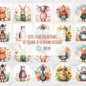 Onderzetterbundelontwerp, schattige kinderachtige onderzetterbundel, vierkante onderzetters voor kinderen, ronde auto-onderzetterontwerpen, aquarelonderzetter png, kantoorontwerp