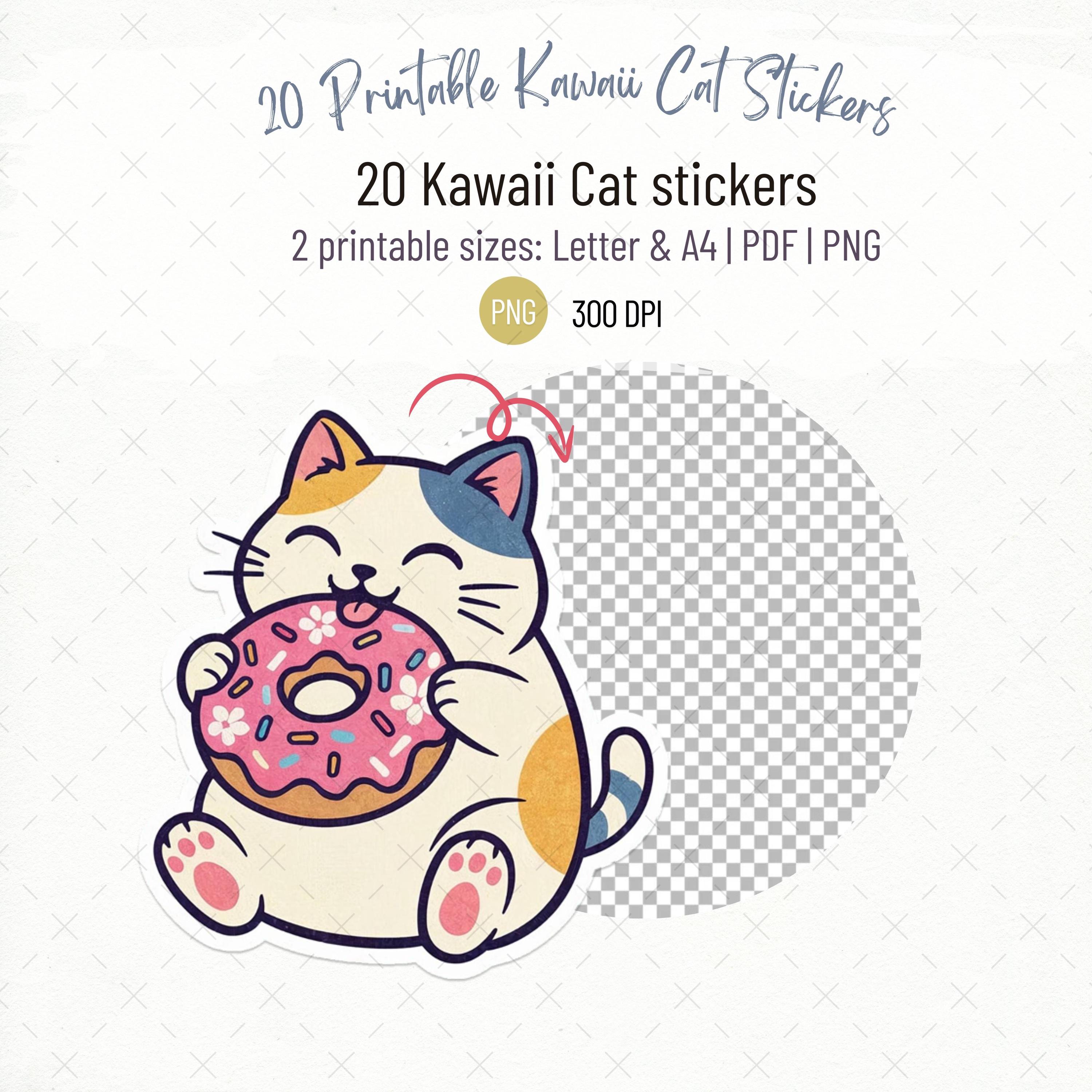 Kawaii Cat Stickers Pack | Cute Cat Activities Stickers | Printable PNG ...