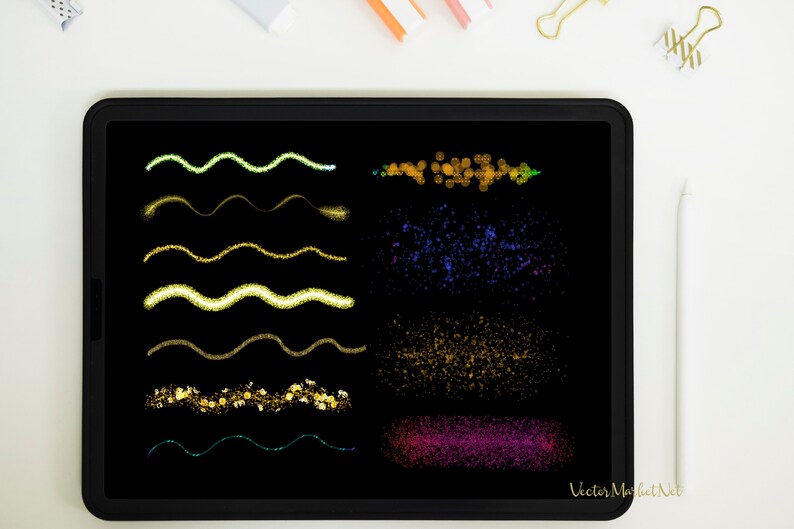 Glitter Brushes for Procreate App, Sparkles, Unicorn Rainbow Glitters