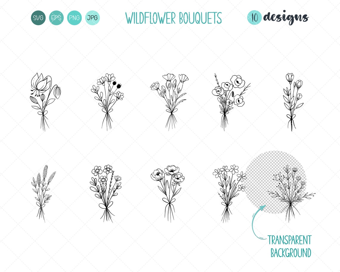 Flowers Bundle SVG, Wildflower Bouquet, SVG Bundle, Line Art SVG ...