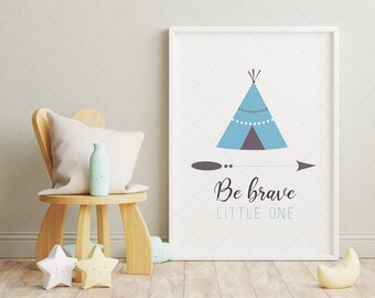 Be Brave Little One Printable Art, Nursery Decor, Colorful Nursery Art, Instant Download, Scandinavian Folk Art, Scandinavian Wall Art