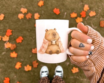 Cute Capybara Mug Wrap PNG, Kawaii Watercolor Mug Design, 11 oz 15 oz Coffee Mug Sublimation Design, Printable Mug Wrap