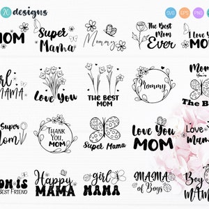 MAMA SVG, Festa della mamma Svg, Line Art, Big Bundle, MOM Clipart, Grafica per la festa della mamma, Adesivi per planner, Fiori Clipart, Uso commerciale