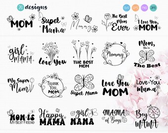 MAMA SVG, Día de la Madre Svg, Arte lineal, Paquete grande, Clipart de MAMÁ, Gráfico del Día de la Madre, Pegatinas para planificador, Clipart de flores, Uso comercial