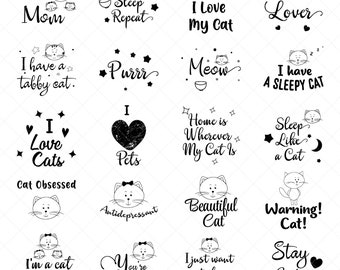 Cute Cat Bundle SVG, kitty svg, Cat Lover svg, Phrases and QUOTES Clip Art, Cute Pets png, Funny Animals SVG, Pet quote Svg, commercial use